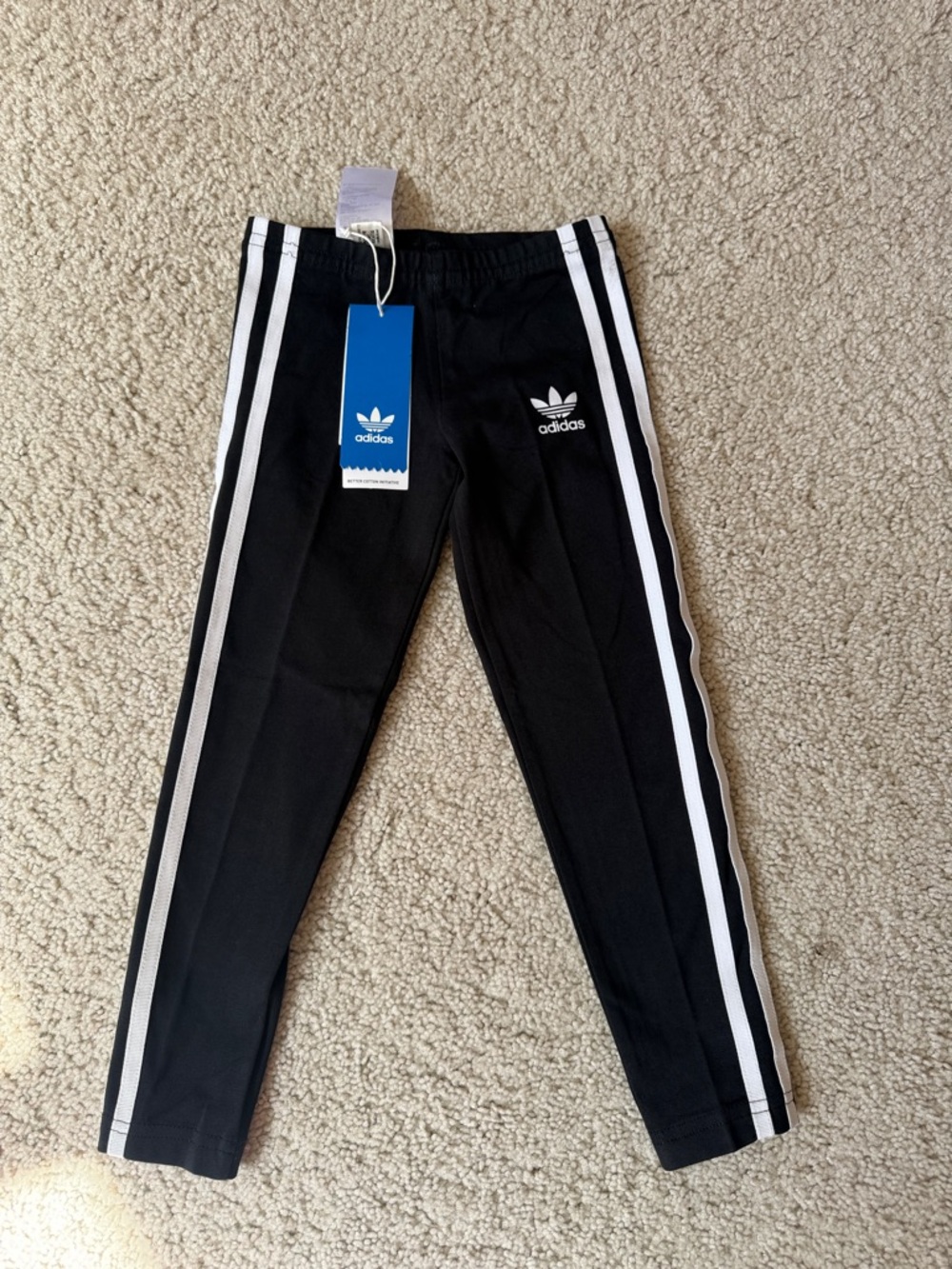 adidas Black Kids Leggings with White Side Stripes